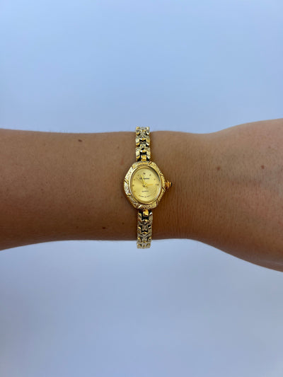 Capri Kvinders Oval Klassisk Vintage Quartz Ur Armbåndsur Guld tone