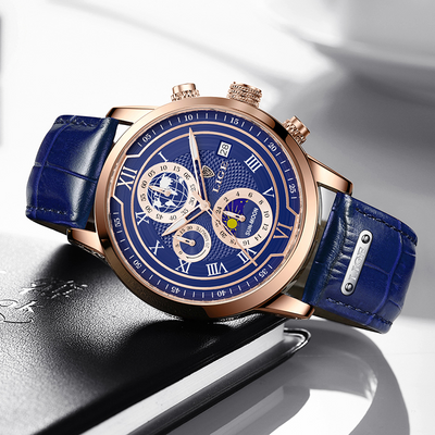 Chronographur med premium læderrem
