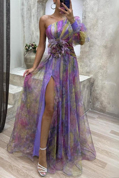 Kayla - Lang asymmetrisk blomsterkjole