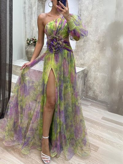 Kayla - Lang asymmetrisk blomsterkjole