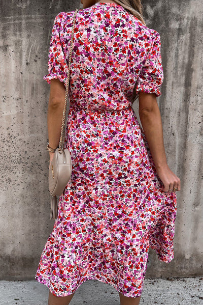 Georgia - Lang kjole med blomster og V-hals