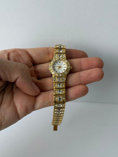 Sjælden Vintage Guld Diamant Funklende Ur Lille Urskive