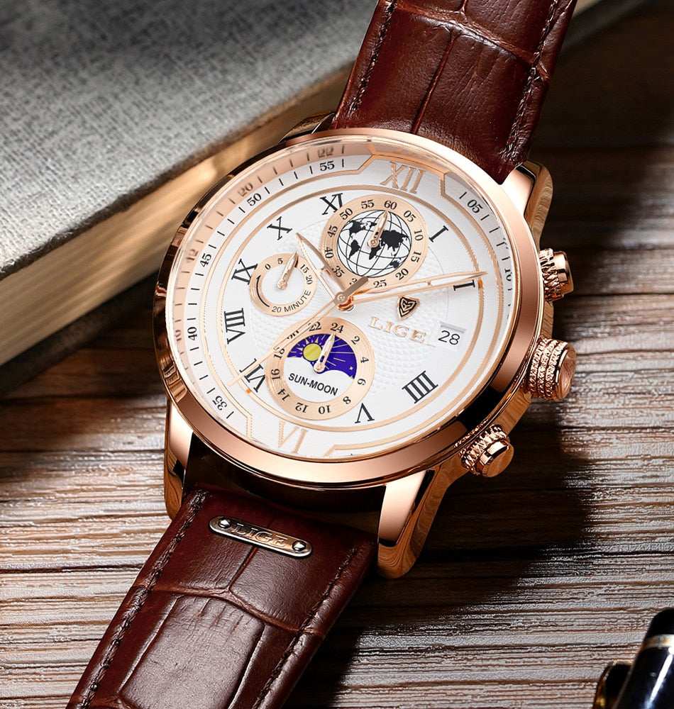 Chronographur med premium læderrem