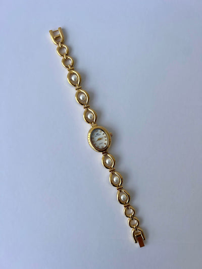 Vintage Perle Dråbe Guld Kvinder Ur Delikat Lille Ansigt