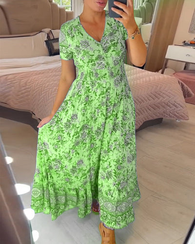 Alisa™ - V-hals Kjole med Blomsterprint