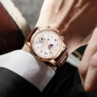 Chronographur med premium læderrem
