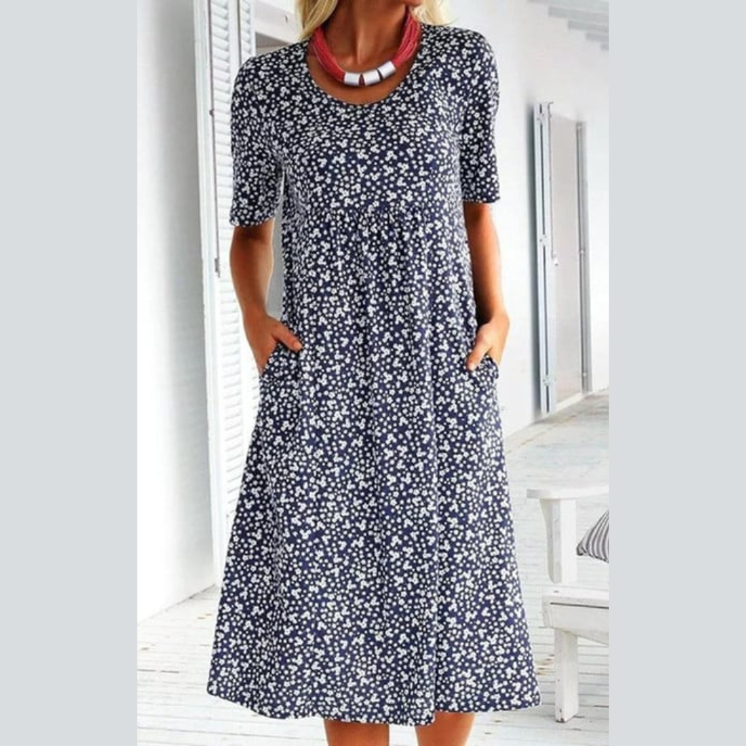 Amara | Stilfuld Blomsterprint Midi Kjole