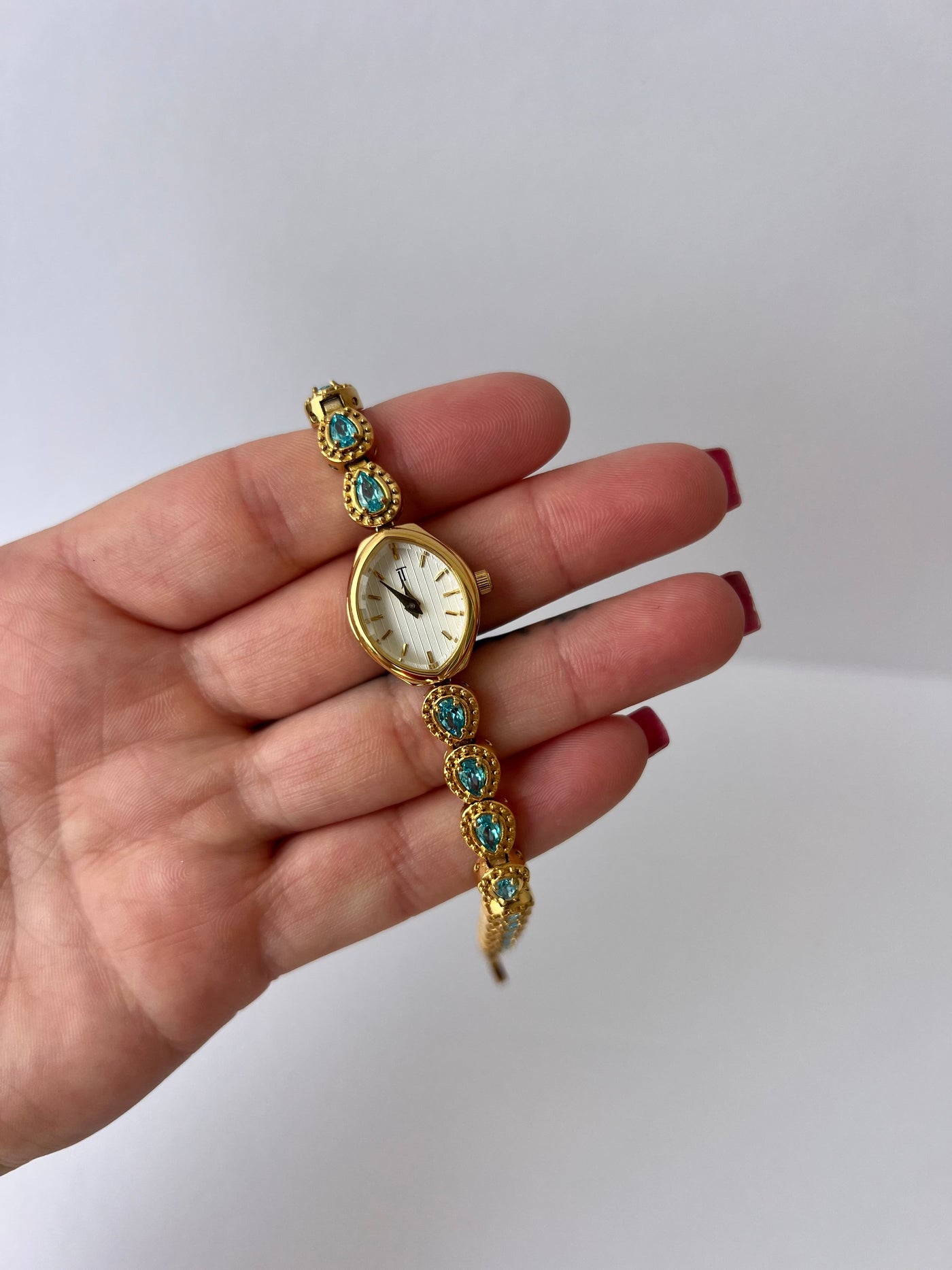 Jo Jasmine Vintage Blå Diamant Guld Kvinders Ur Delikat