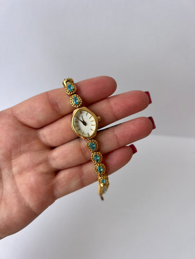 Jo Jasmine Vintage Blå Diamant Guld Kvinders Ur Delikat