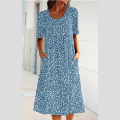 Amara | Stilfuld Blomsterprint Midi Kjole