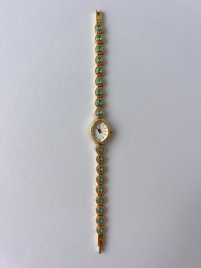 Jo Jasmine Vintage Blå Diamant Guld Kvinders Ur Delikat