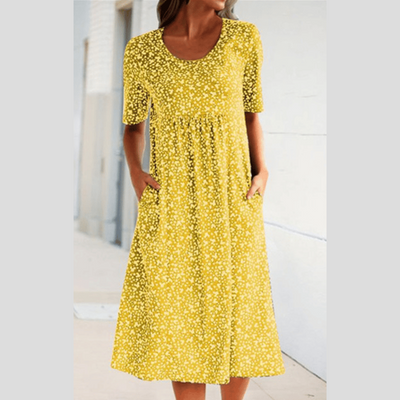 Amara | Stilfuld Blomsterprint Midi Kjole