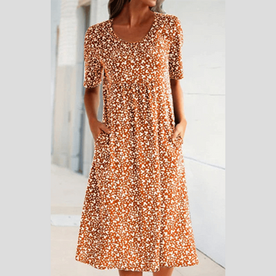 Amara | Stilfuld Blomsterprint Midi Kjole