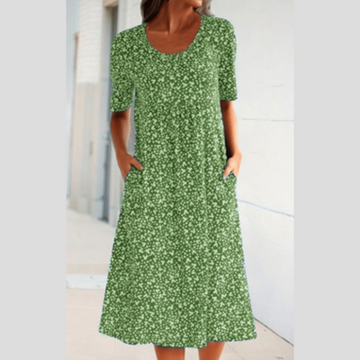 Amara | Stilfuld Blomsterprint Midi Kjole
