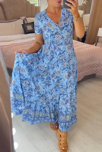 Alisa™ - V-hals Kjole med Blomsterprint