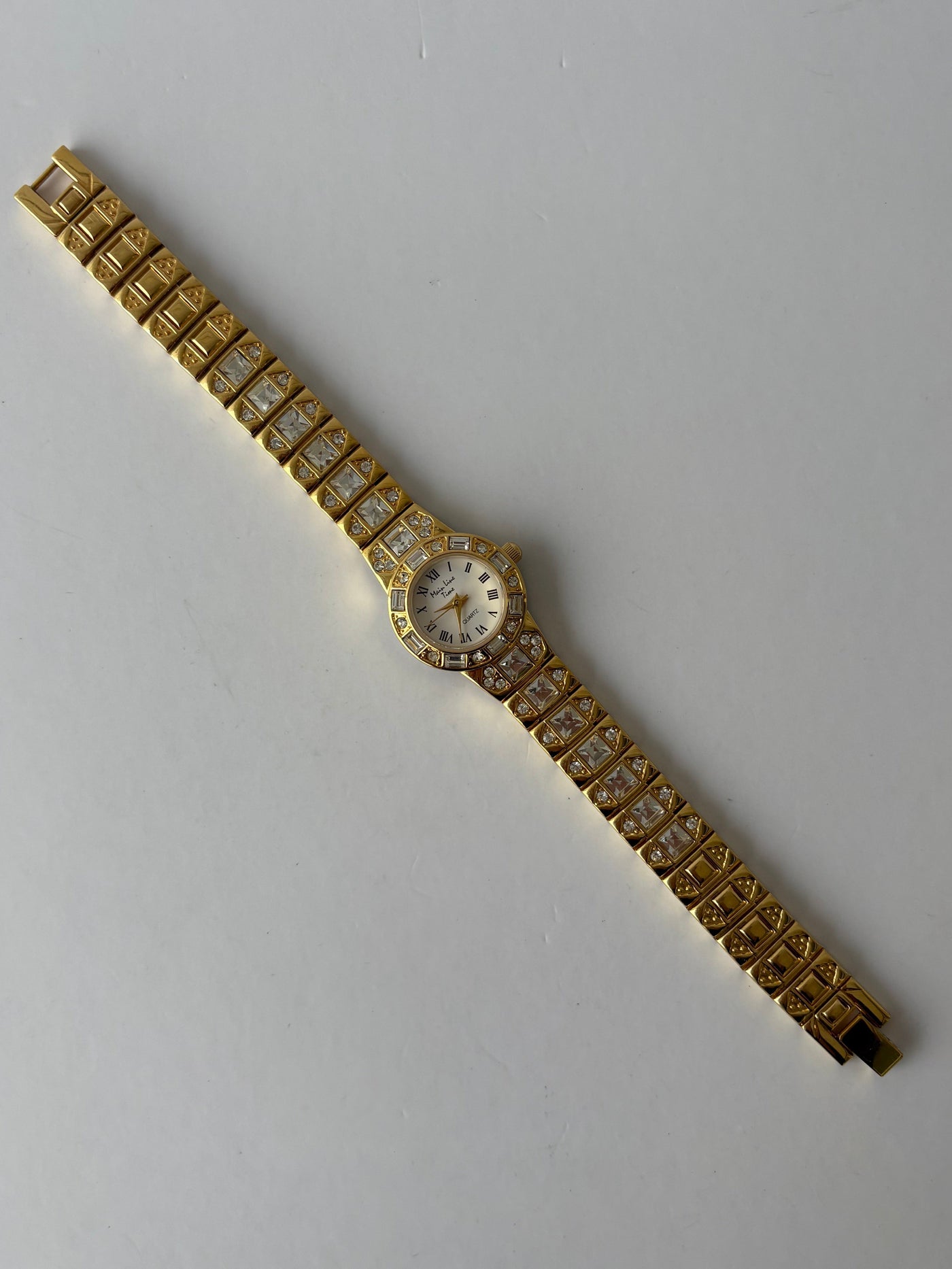 Sjælden Vintage Guld Diamant Funklende Ur Lille Urskive