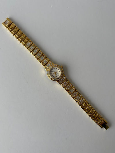 Sjælden Vintage Guld Diamant Funklende Ur Lille Urskive