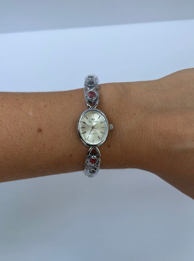 Vintage Farverig Diamant Sølv Kvinders Ur Lille Skive