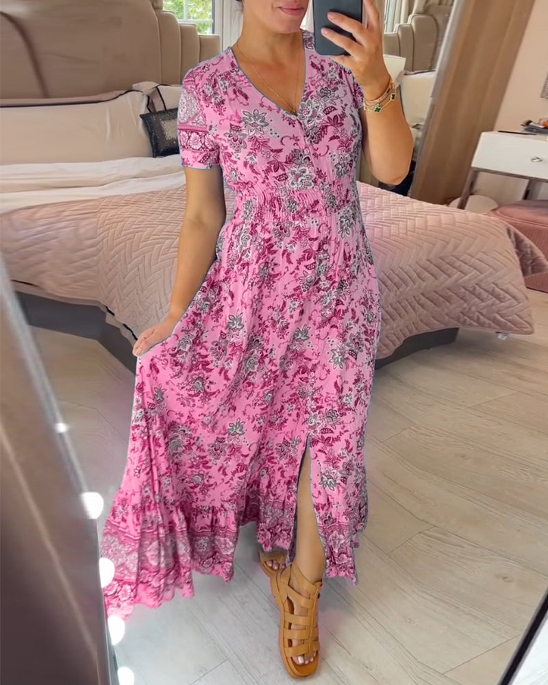 Alisa™ - V-hals Kjole med Blomsterprint
