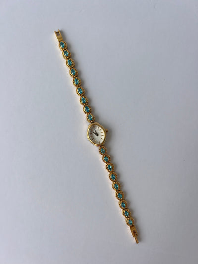 Jo Jasmine Vintage Blå Diamant Guld Kvinders Ur Delikat