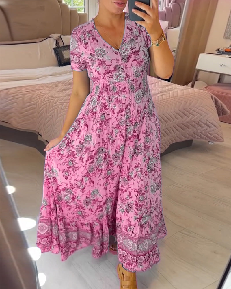 Alisa™ - V-hals Kjole med Blomsterprint