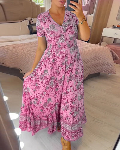 Alisa™ - V-hals Kjole med Blomsterprint