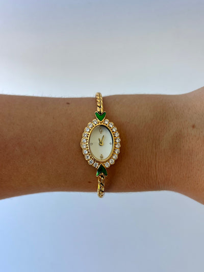 Fairy Green Kvinder Vintage Quartz Ur Armbåndsur Guld tone