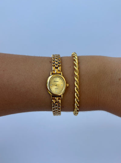 NYC Kvinders Oval Klassisk Vintage Kvarts Ur Armbåndsur Guld tone