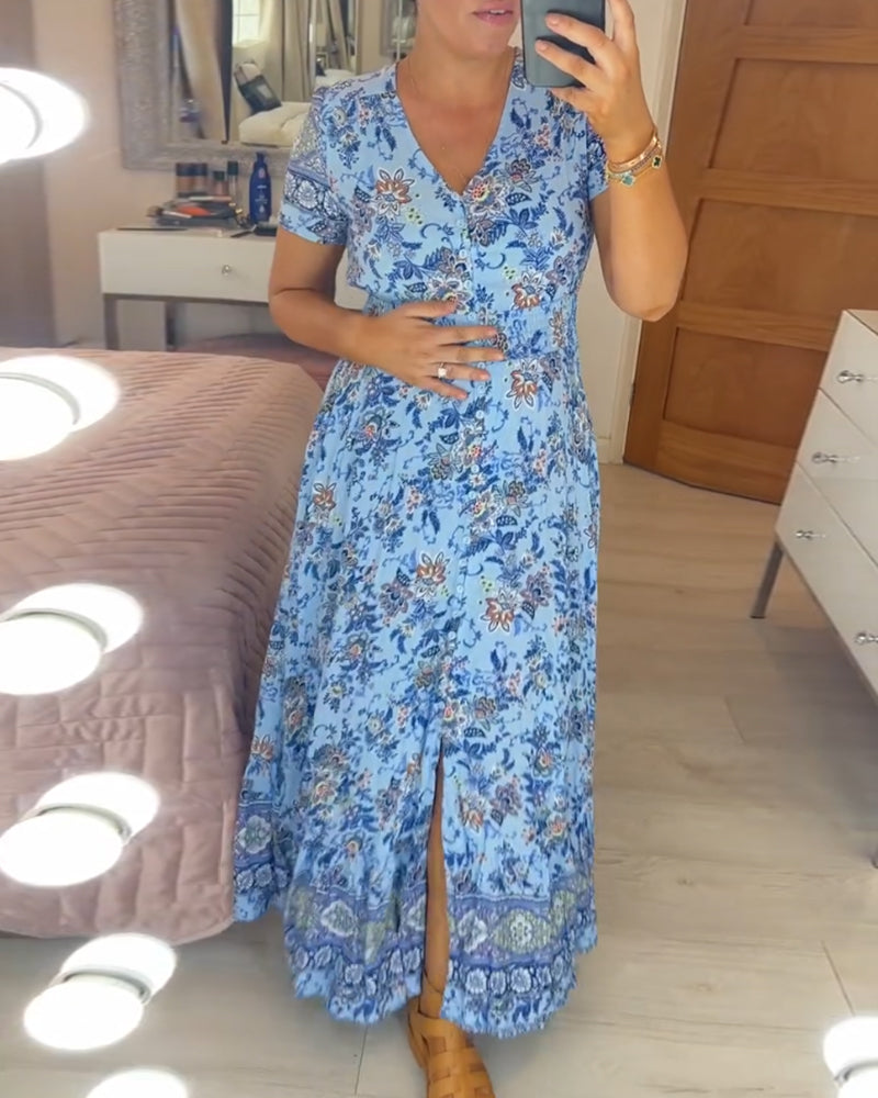 Alisa™ - V-hals Kjole med Blomsterprint