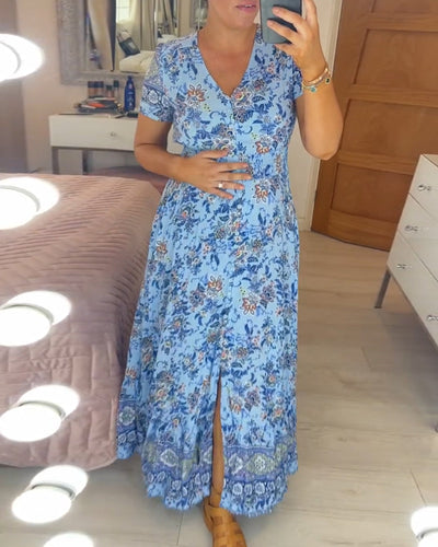Alisa™ - V-hals Kjole med Blomsterprint