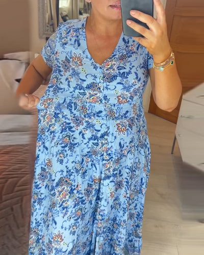 Alisa™ - V-hals Kjole med Blomsterprint