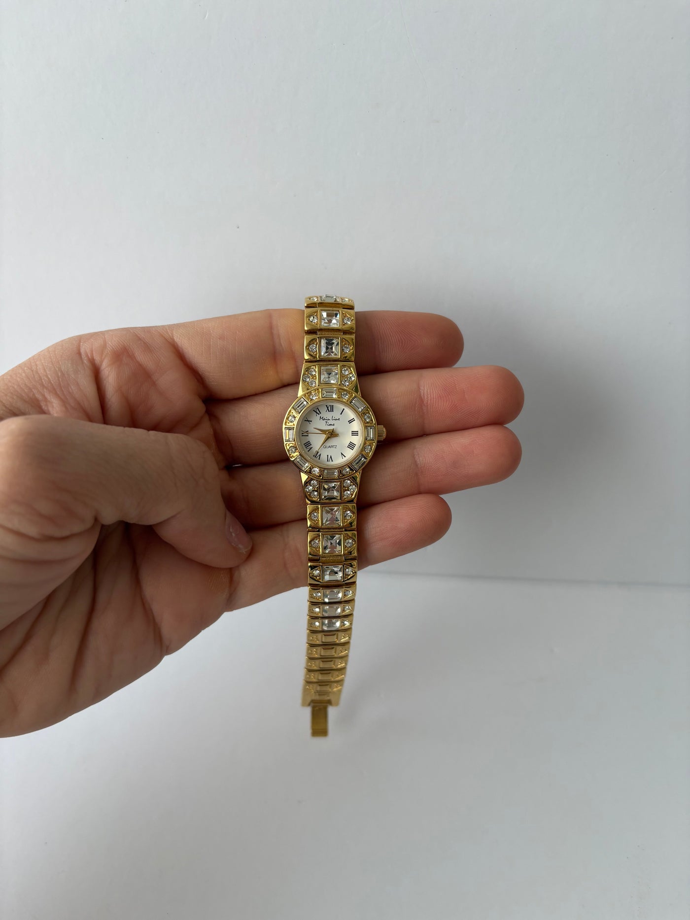 Sjælden Vintage Guld Diamant Funklende Ur Lille Urskive