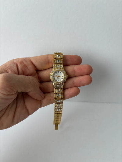 Sjælden Vintage Guld Diamant Funklende Ur Lille Urskive