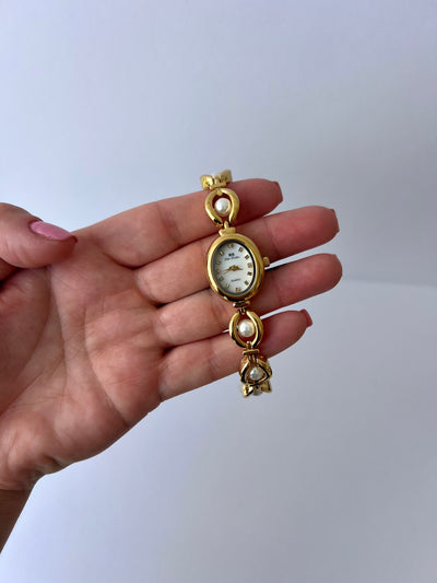 Vintage Perle Dråbe Guld Kvinder Ur Delikat Lille Ansigt
