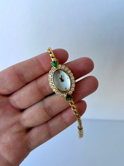 Fairy Green Kvinder Vintage Quartz Ur Armbåndsur Guld tone
