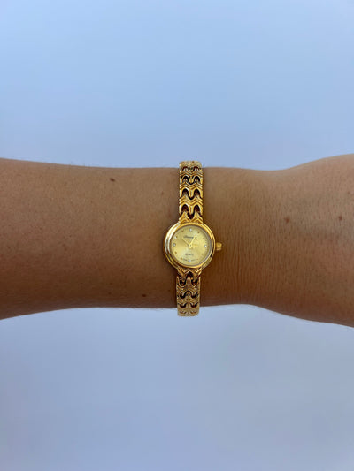Monte Carlo Kvinders Cirkel Klassisk Vintage Kvarts Ur Armbåndsur Guld tone