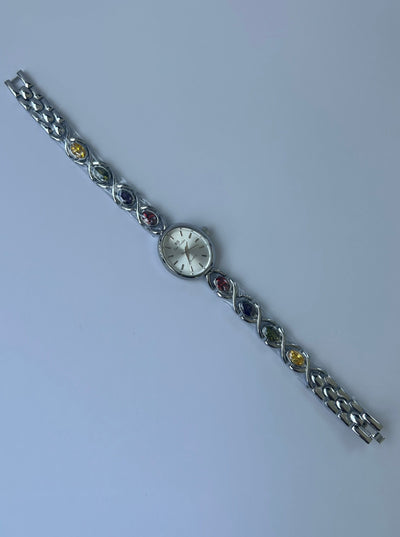 Vintage Farverig Diamant Sølv Kvinders Ur Lille Skive