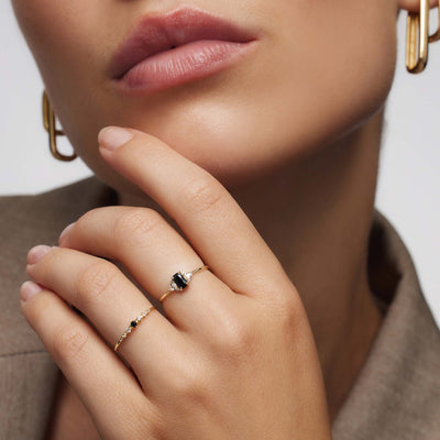 Sort Spinel Baguette Ring | Guld 14k