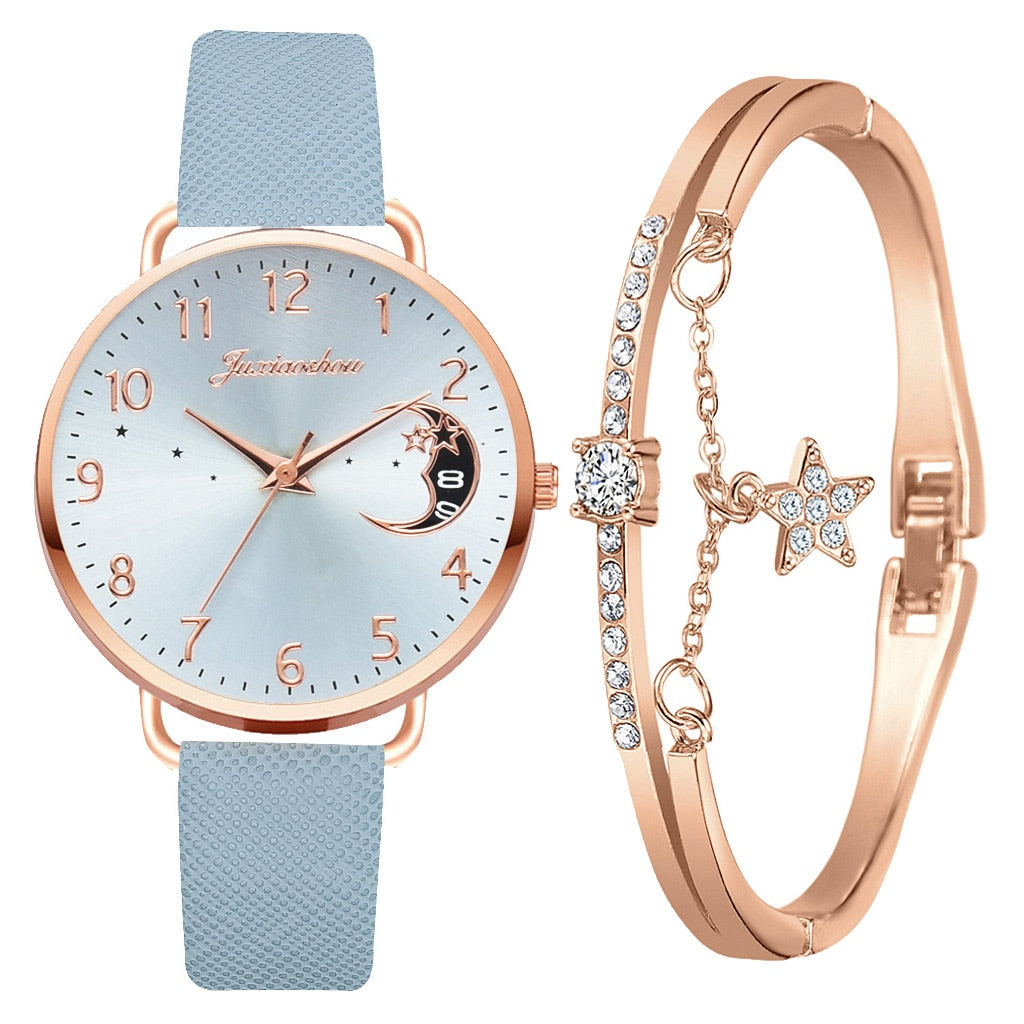 Sæt mit ur og armbånd med måneinspireret urskive