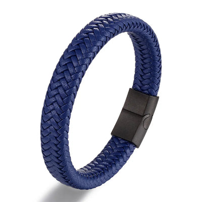 Vortex Flettet Læderarmbånd – Punk Stil med Sort Rustfrit Stål Magnetlås, Dristigt Vævet Design til Mænd