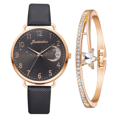 Sæt mit ur og armbånd med måneinspireret urskive