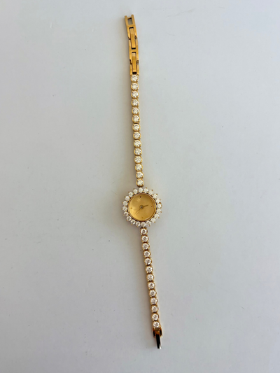 Delikat Krystal Kvinders Vintage Quartz Ur Armbåndsur Guld tone