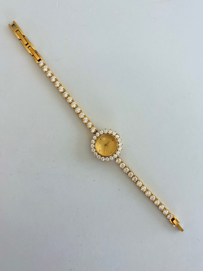 Delikat Krystal Kvinders Vintage Quartz Ur Armbåndsur Guld tone