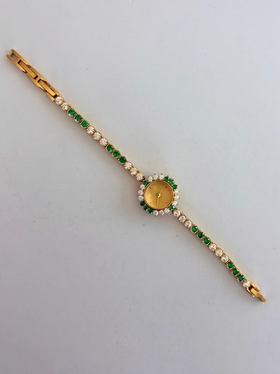 Delikat Krystal Grøn Kvinders Vintage Kvarts Ur Armbåndsur Guld tone
