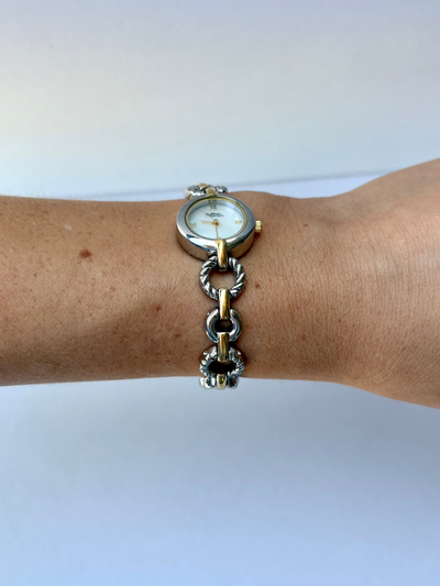 Sjælden Vintage Loop Detalje Guld & Sølv To Tone Delikat Dameur