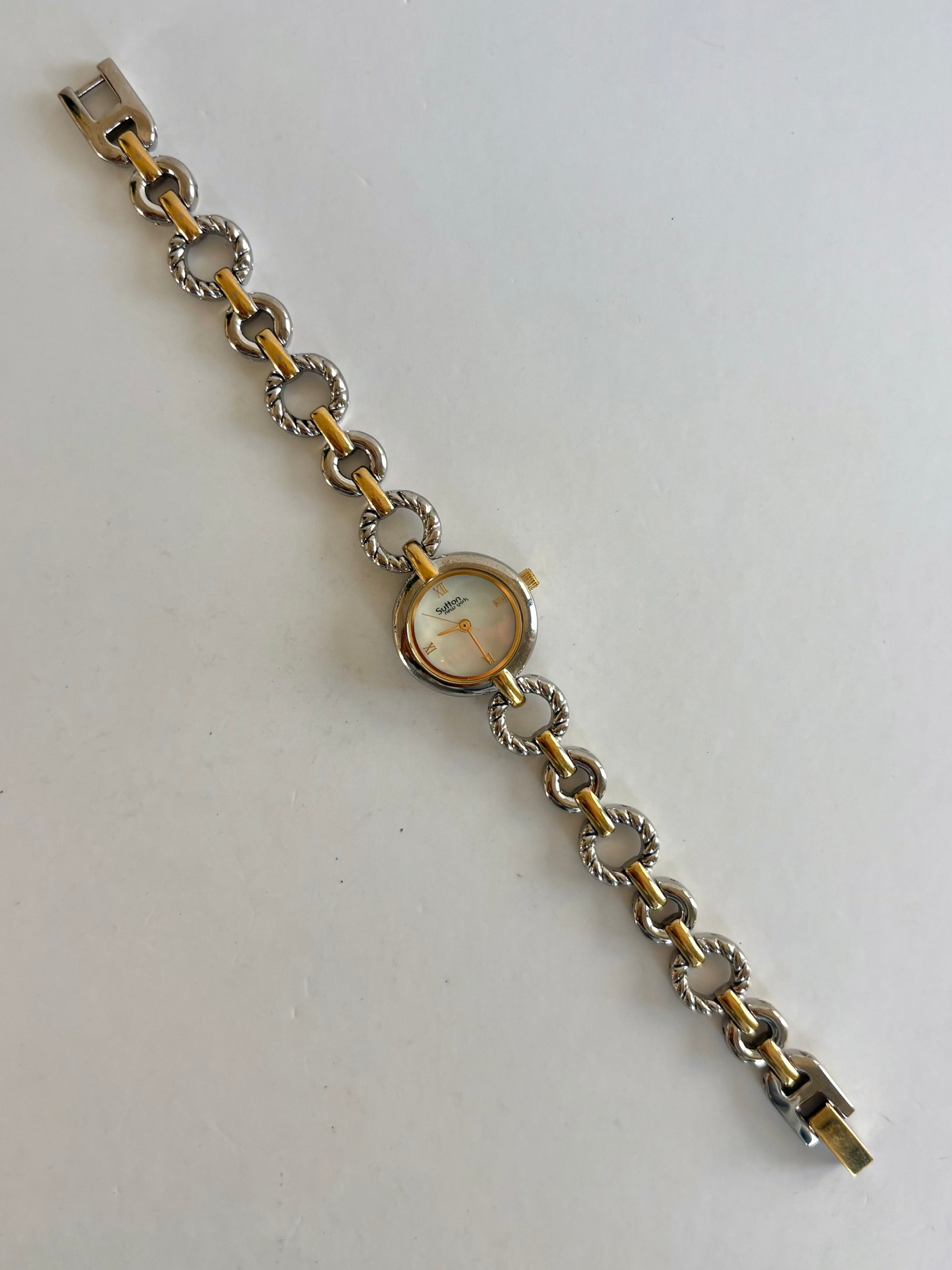 Sjælden Vintage Loop Detalje Guld & Sølv To Tone Delikat Dameur