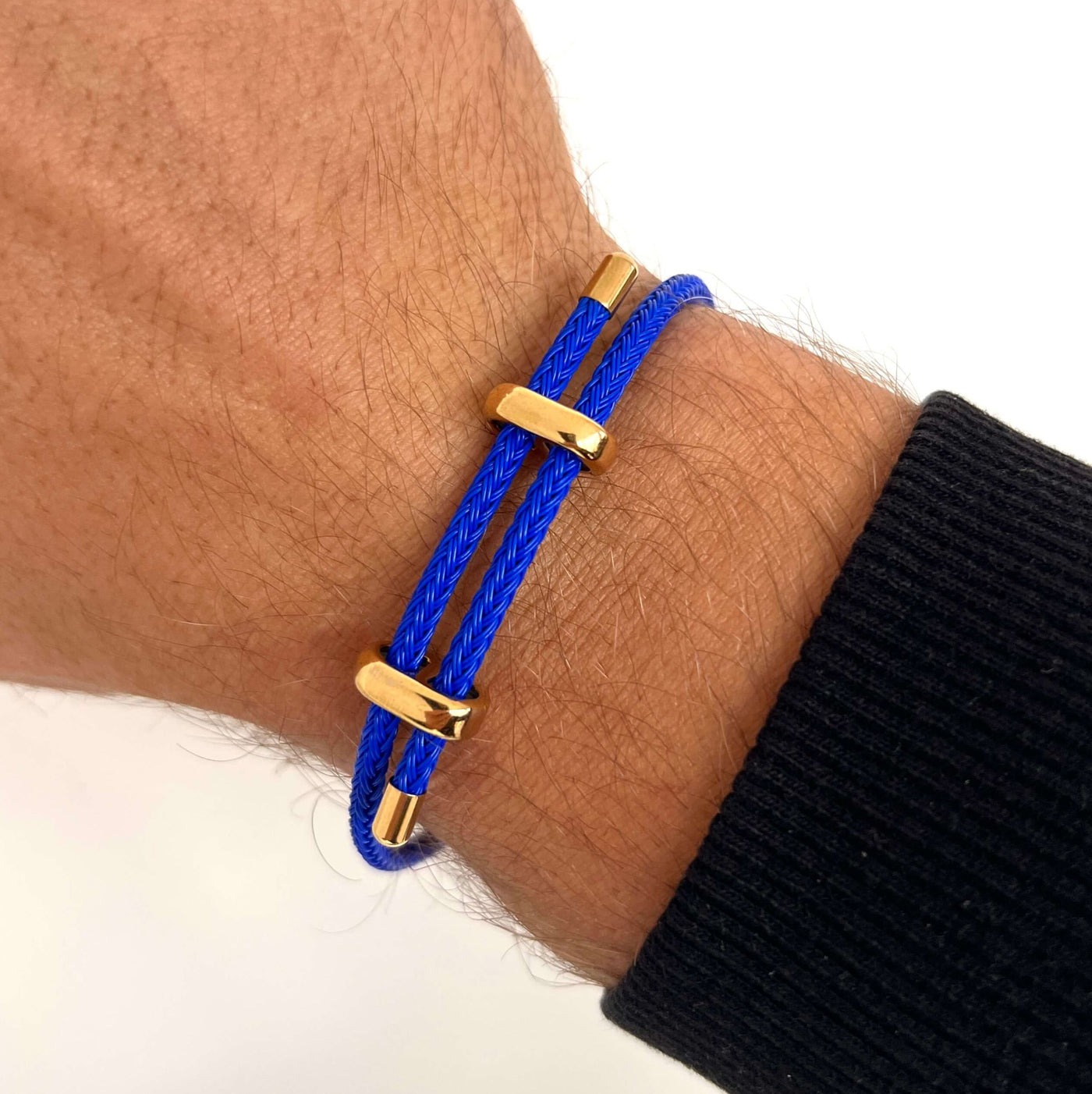 Vævet stålreb armbånd guld blå