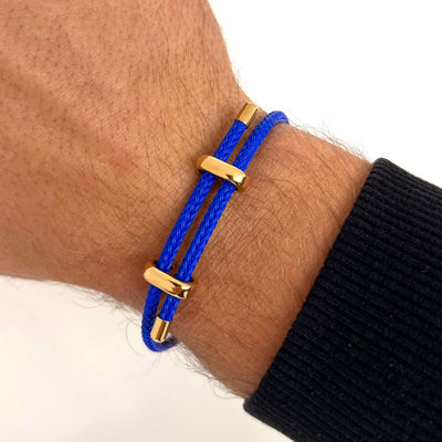 Vævet stålreb armbånd guld blå