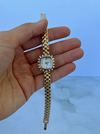 Vintage Delikat Messing Fyrkantet Guld Dameur Lille Skive