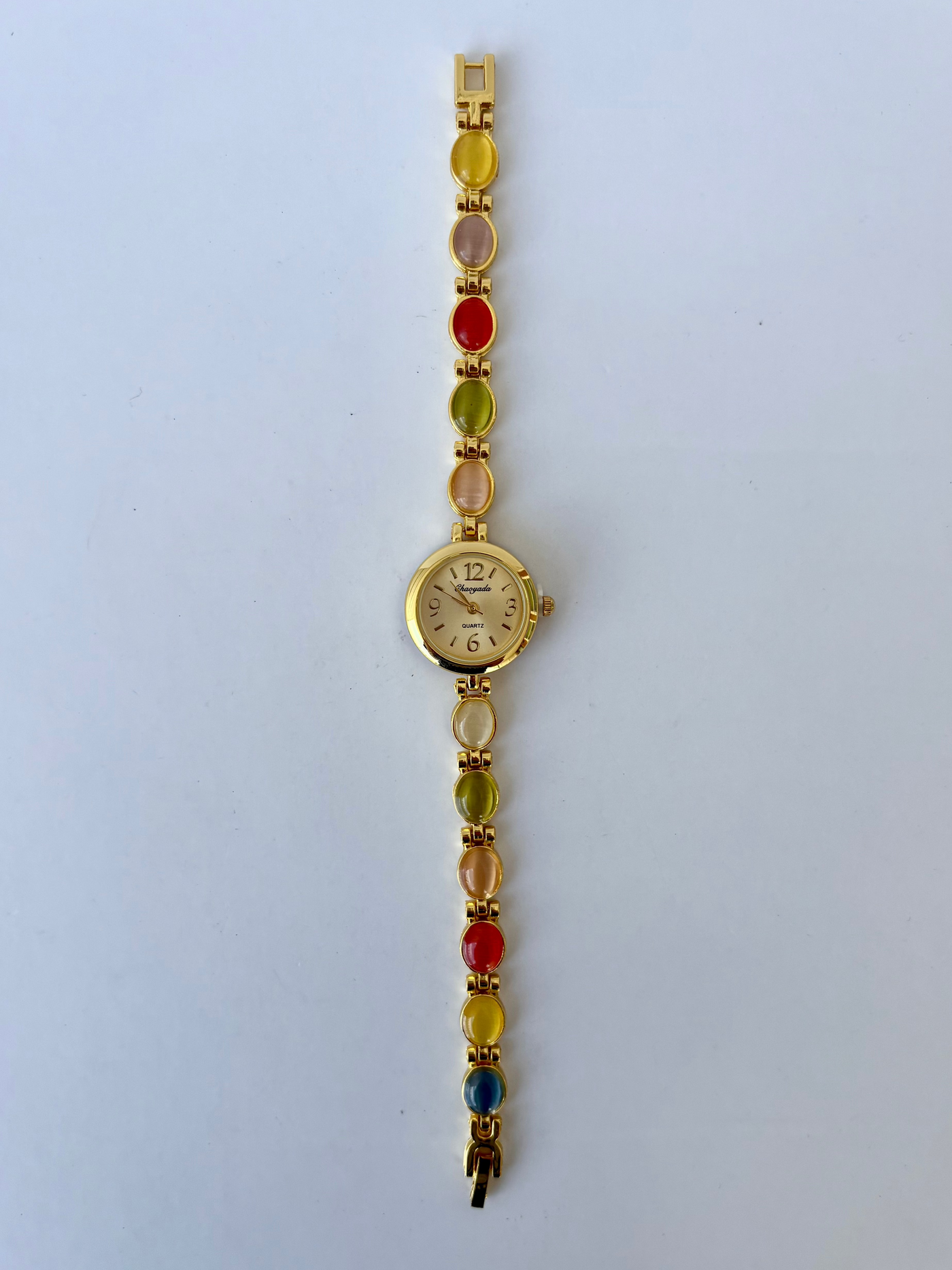 Vintage Pastel Farverig Guld Ansigt Kvinders Runde Armbånds Ur Lille Delikat Ansigt
